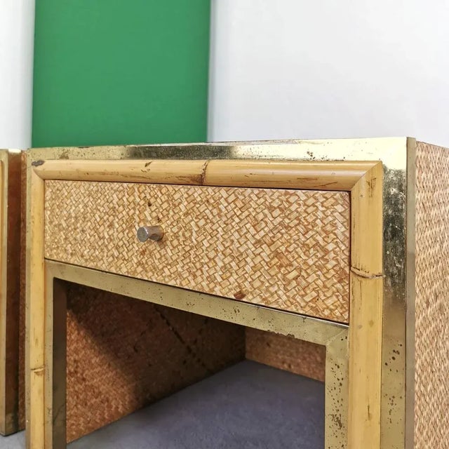 Vintage Bedside Tables in Brass Bamboo and Rattan in Southern Nurseries, 1970s, Set of 2 For Sale - Image 6 of 11
