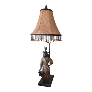 Mid 20th Century Chinoiserie Cast Bronze Figural Table Lamp For Sale