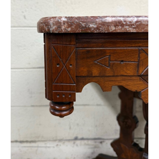 Antique Victorian Eastlake Marble Top Walnut Parlor Table For Sale In Kansas City - Image 6 of 14