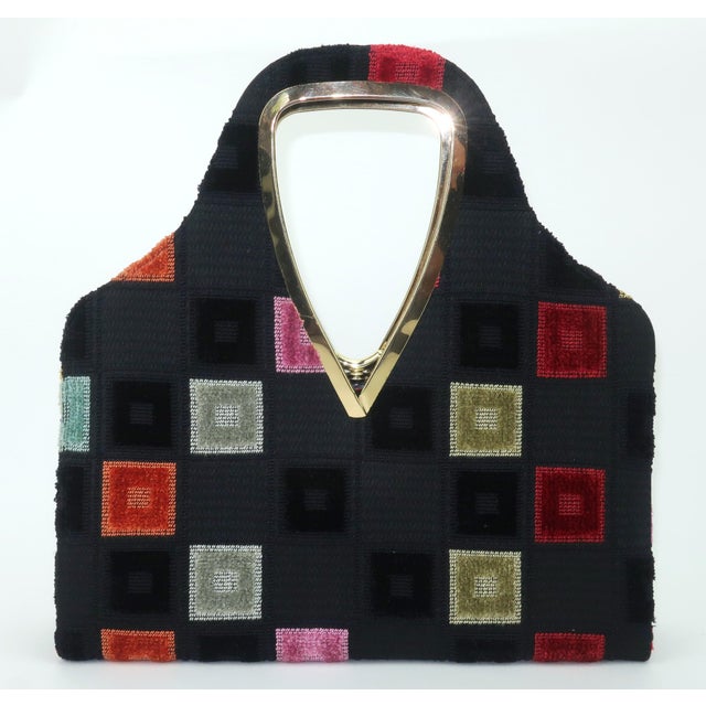 1960s Lewis Black Cut Velvet Mod Handbag With Geometric Pattern, 1960's For Sale - Image 5 of 13