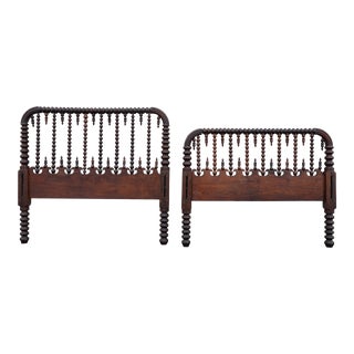 Antique Rustic European Hand Turned Walnut Twin Headboard & Footboard From the Mid 1800’s For Sale