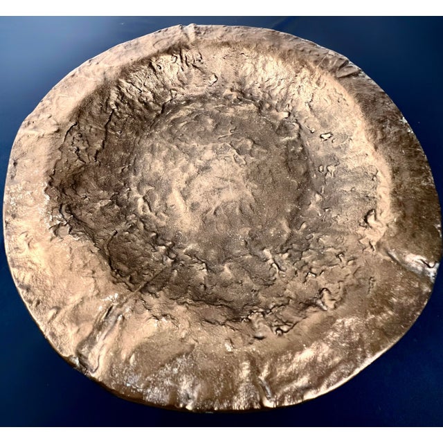 This monumental 18.5" Mid-Century Modern Brutalist cast volcano centerpiece bowl is an exceptional specimen of vintage...