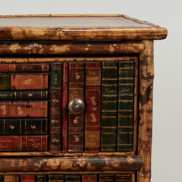 Ornamental & Decorative Materials Antique English Bamboo Leather Top Faux Book Chest of Drawers For Sale - Image 7 of 18