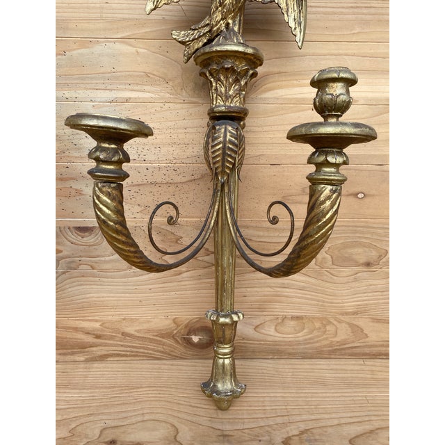 Antique Italian Federal Style Figural Carved Gold Gilded Candle Wall Sconce - Pair For Sale - Image 4 of 9