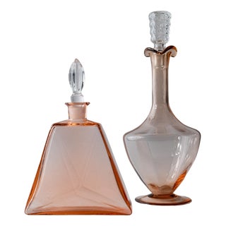 Vintage Rosaline Murano Glass Decanters with Stoppers, 1940s, Set of 2 For Sale