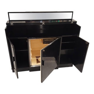Mid-Century Singer-Penguin Black Lacquered Rosewood Refrigerator of Bar Cabinet For Sale