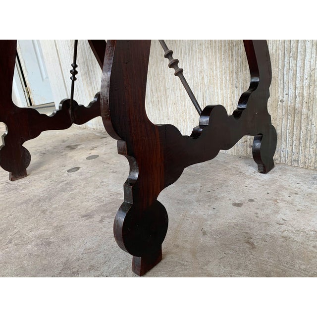 18th Century Refectory Spanish Table with Lyre Legs and Iron Stretcher For Sale - Image 13 of 18