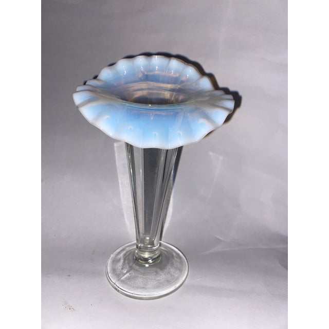 Northwood Glass Opalescent Ruffled Vase With Clear Ribbed Stem. For Sale In Miami - Image 6 of 8
