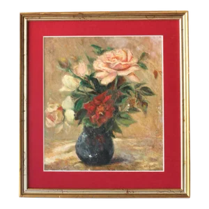 Midcentury French Botanical Still Life W/ Roses