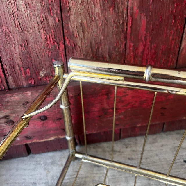 Vintage Brass Bamboo-Style Magazine Holder With Wire Frame & Handle For Sale - Image 4 of 13