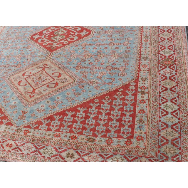 Early 20th Century Antique Persian Qashqai Shiraz Tribal Rug With Latch Hooked Diamond Design For Sale - Image 9 of 13