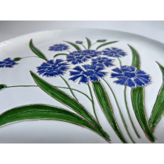 Late 20th Century Italian Glazed White Pottery Platter With Blue Cornflowers For Sale - Image 12 of 18