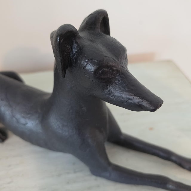 Black Antique Cast Iron Resting Whippet Greyhound Hearth Statue For Sale - Image 8 of 17