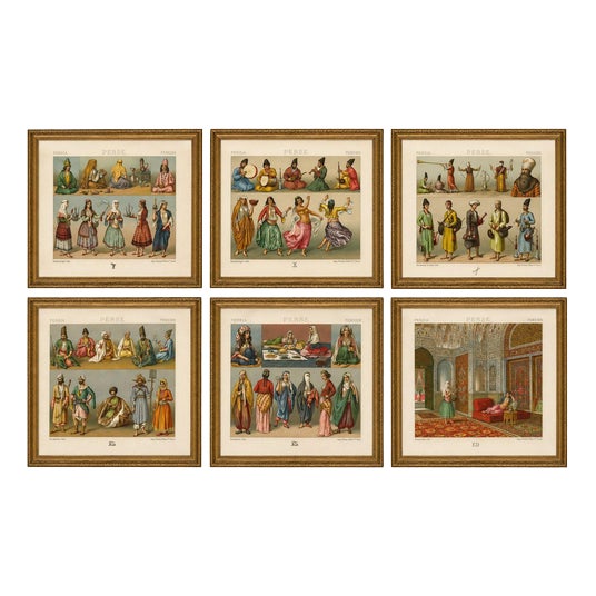 Albert Charles Auguste Racinet, Persian Costume & Interior, 1888, Chromolithograph, Set of 6 For Sale