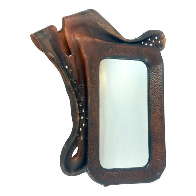 Polish Brutalist Leather Framed Mirror from Chronos, 1970s For Sale