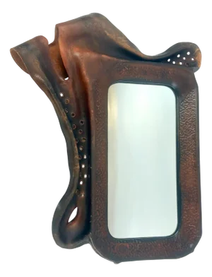 Polish Brutalist Leather Framed Mirror from Chronos, 1970s