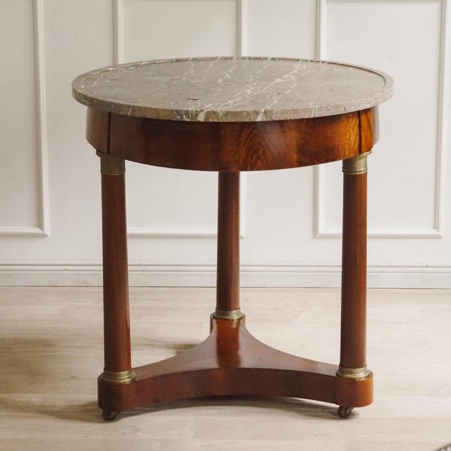 French Empire Pedestal Table with Marble Top For Sale - Image 4 of 10