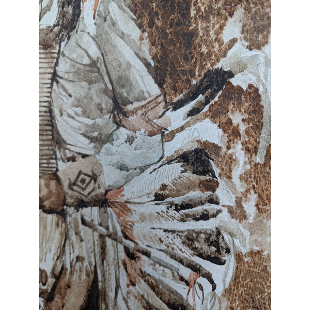 Mid 20th Century Mid 20th Century R. Scott Signed Mixed Media Native American Figure Drawing, Watercolor Ink on Paper, Framed Fine Art For Sale - Image 5 of 15