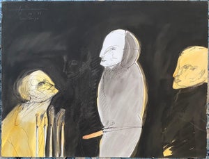 Gary Hansmann, Modern Figurative Surrealism Watercolor, Drawing - "The Dressers", 1988