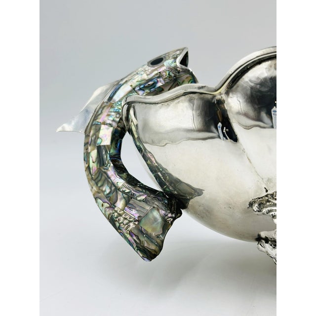 1960s Mexican Silver Plate Center Bowl With Abalone Fish Handles, Signed a.c.t. Taxco For Sale - Image 15 of 18
