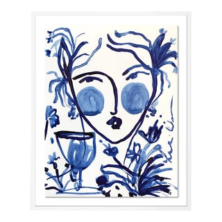 Flowers & Winde Indigo II by Leslie Weaver in White Framed Paper, Medium Art Print For Sale