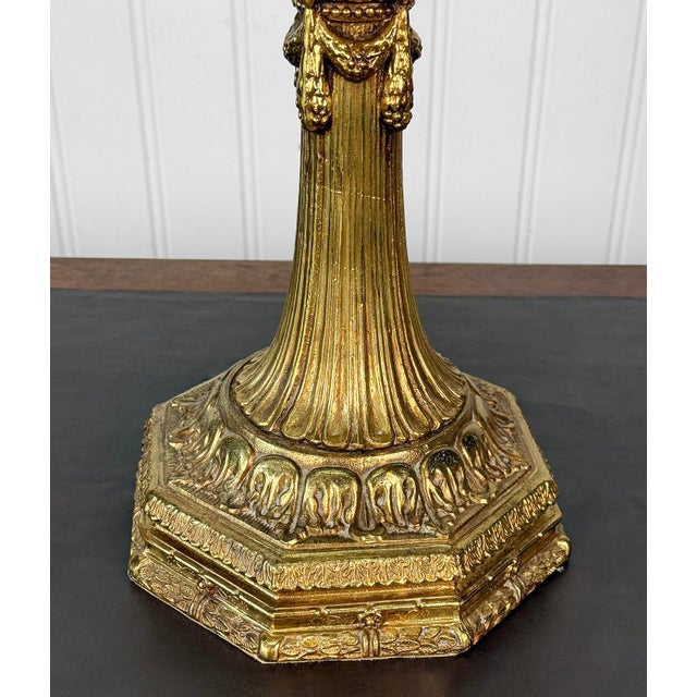 Vintage 40" Hollywood Regency Gold Slag Glass Jeweled Crown Table Lamp For Sale - Image 12 of 13