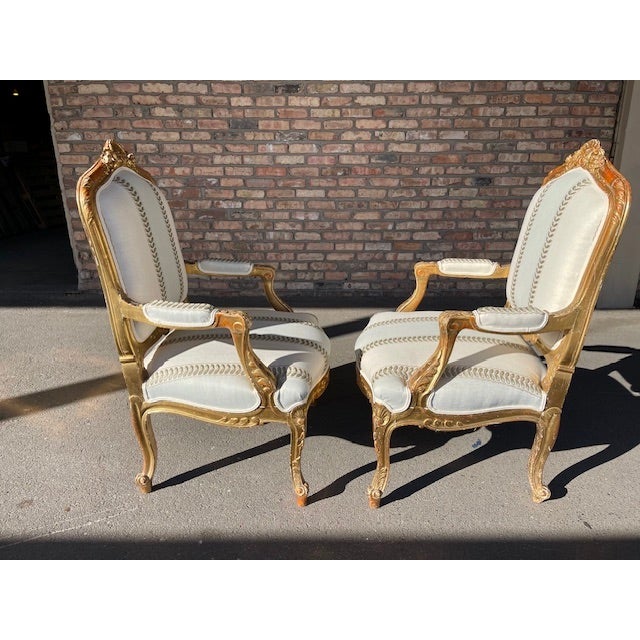 Pair of 19th C. Louis XV Arm Chairs For Sale - Image 4 of 4