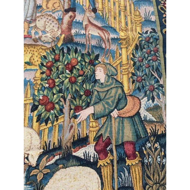 Blue French Screen-Printed Silk Tapestry with Enchanted Park in the style of Aubusson, 1950s For Sale - Image 8 of 18