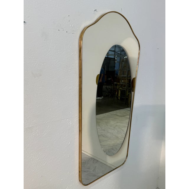 Mid-Century Brass Framed Wall Mirror With Curved Silhouette 1960s For Sale In Los Angeles - Image 6 of 7