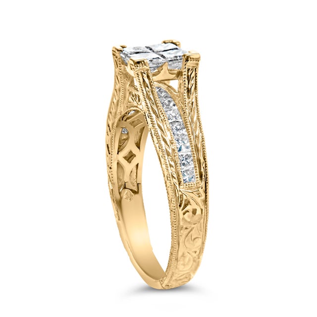 Haus of Brilliance 14K Yellow Gold 1.0 Cttw Princess Composite Diamond Engagement Ring (G-H Color, VS1-VS2 Clarity) - Size 7 For Sale - Image 4 of 6