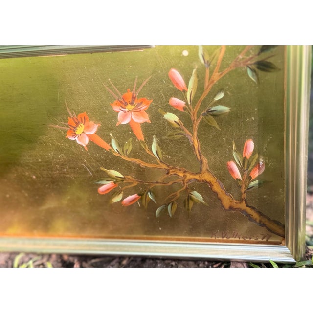 Labarge 1977 LaBarge Chinoiserie Beveled Hand Painted Églomisé Signed Mirror For Sale - Image 4 of 13