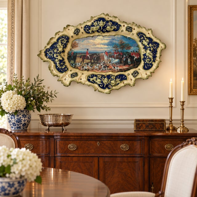 Ceramic Ornate Ceramic Wall Platter With Equestrian Hunting Scene For Sale - Image 7 of 8