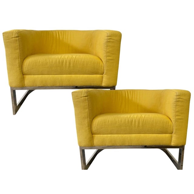 Metal Pair of Milo Baughman Style Club Chairs For Sale - Image 7 of 7