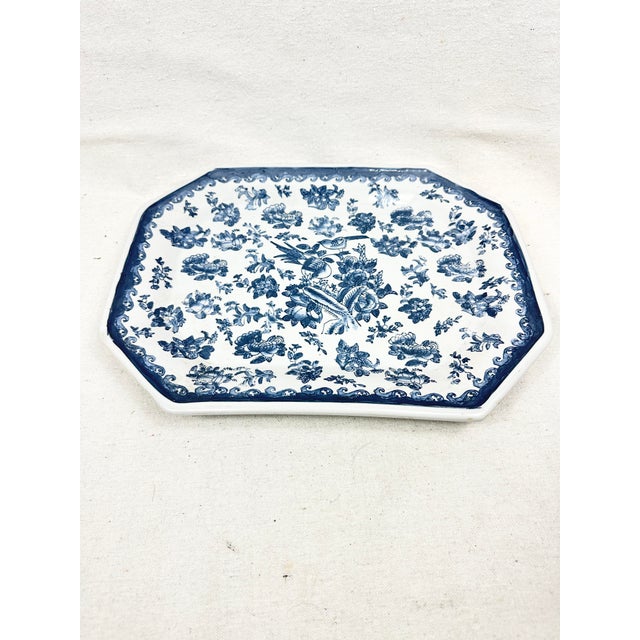 Chinoiserie Vintage Blue and White Chinoiserie Style Serving Platter For Sale - Image 3 of 6