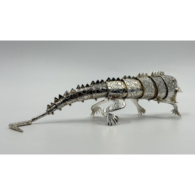 Mexican Emilia Castillo Articulated Silver-Plated Brass Lizard Sculpture, Mexico 1980's For Sale - Image 3 of 18
