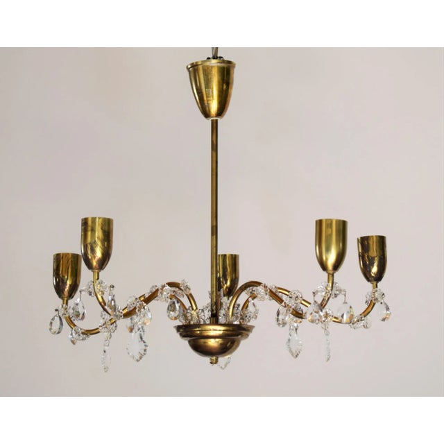 Mid-Century Modern Wiener Crystal & Brass Chandelier from Lobmeyr, 1950s For Sale - Image 3 of 9