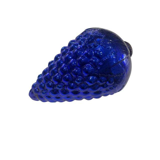 Blue Large Vintage Cobalt Blue Glass Kugel Style Ornament With Brass Cap For Sale - Image 8 of 12