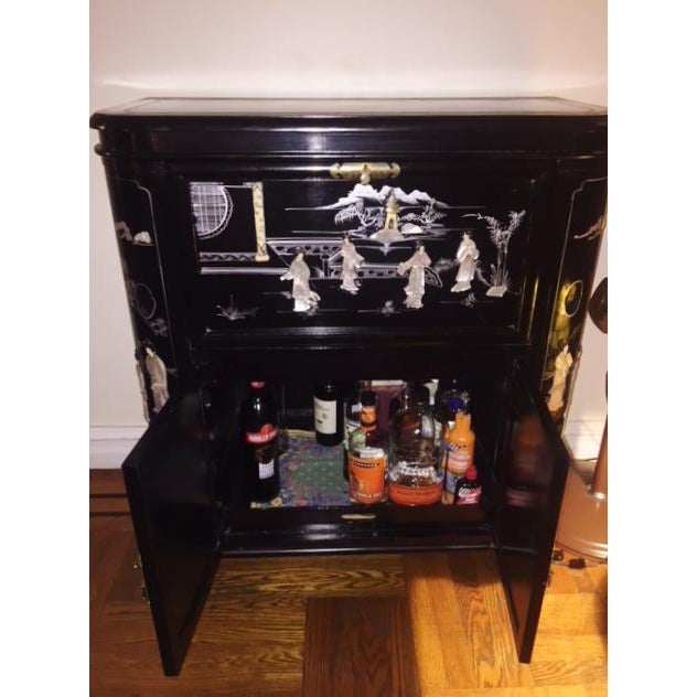 Regency Black Lacquer Chinoiserie Bar Chairish