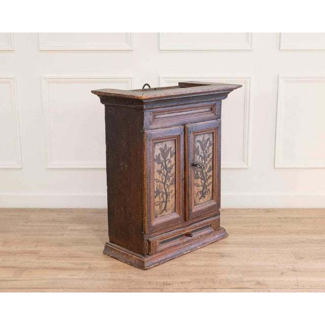 Wood Original 19th-Century Painted Wall Cabinet with Two Doors and One Drawer For Sale - Image 7 of 12