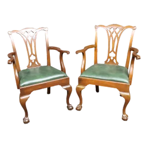 Kittinger Chippendale Style Claw & Ball Mahogany Armchairs