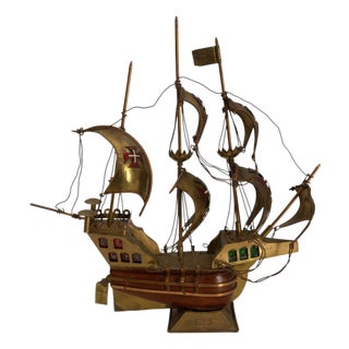 Portuguese Brass Caravel Model Boat Mood Lamp, 1960 For Sale
