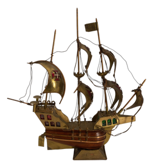 Portuguese Brass Caravel Model Boat Mood Lamp, 1960