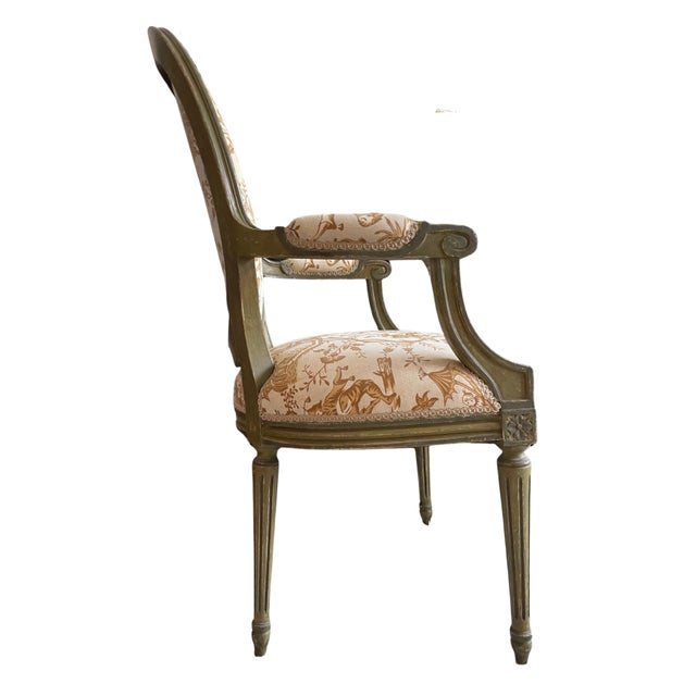 Pair of Vintage Louis XVI–Style Chinoiserie Armchairs Beautiful matching pair of vintage Louis XVI / French neoclassical-...