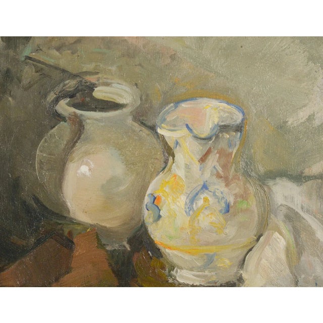 1950s Colourist Still Life of Jug and Vase, 1950s, Oil on Canvas For Sale - Image 5 of 5