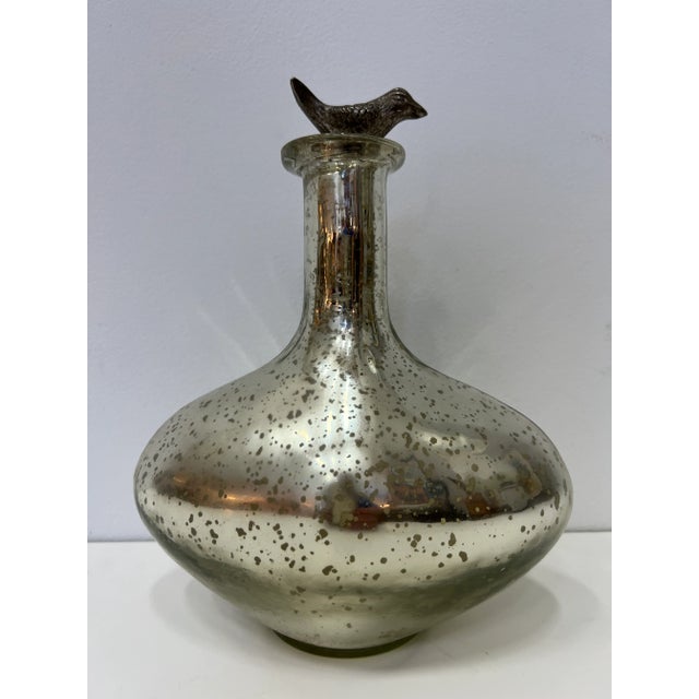 Vintage Mercury Glass Vase With a Bird Topper For Sale - Image 9 of 10