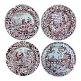 Vintage 1990’s Spode Archive Collection Cranberry Transferware Plates - a Set of 4 For Sale