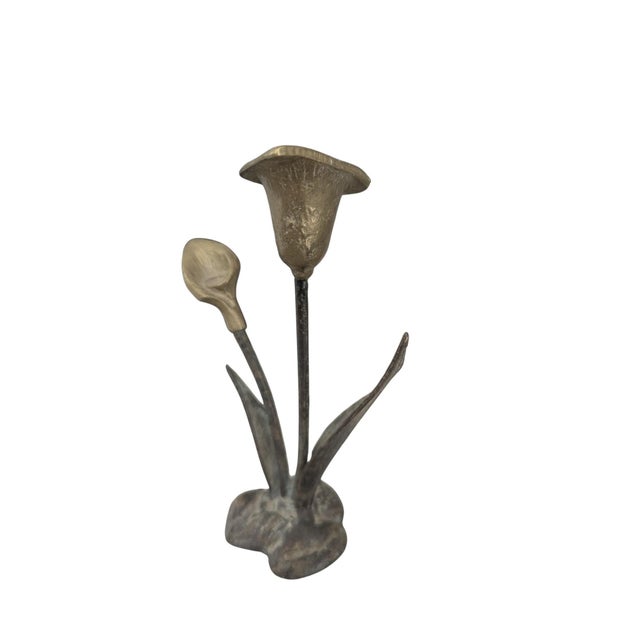 Vintage Brass Lily Flower Candle Holder For Sale - Image 16 of 18