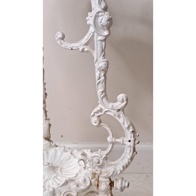 Vintage Ornate White Cast Iron Cherub Plant Stand, Victorian Revival Garden Pedestal For Sale - Image 9 of 14