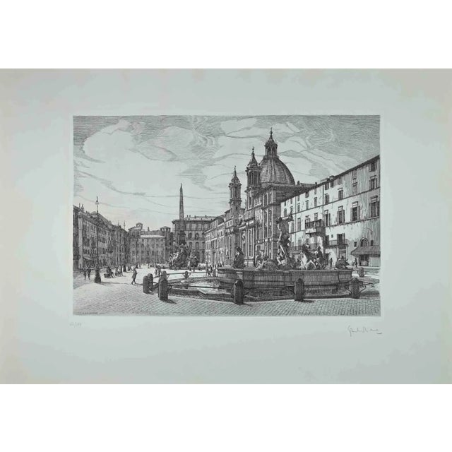View of Piazza Navona is an original contemporary artwork realized in 1970 by the Italian artist Giuseppe Malandrino...
