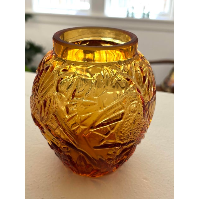 Vintage 1980s Amber Lead Glass Vase For Sale - Image 9 of 10